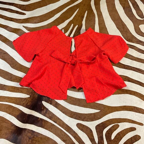 Nasty Gal Red & Black V-Neck Polka Dot Blouse Top✨✨ NWT Small - Picture 7 of 10
